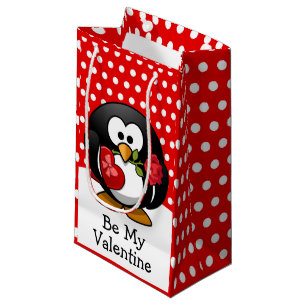 Valentin-Pinguin mit Schokolade und Rosen Kleine Geschenktüte