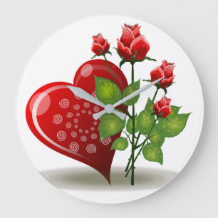 VALENTIN ROTES HERZ UND ROTE ROSEN GROßE WANDUHR