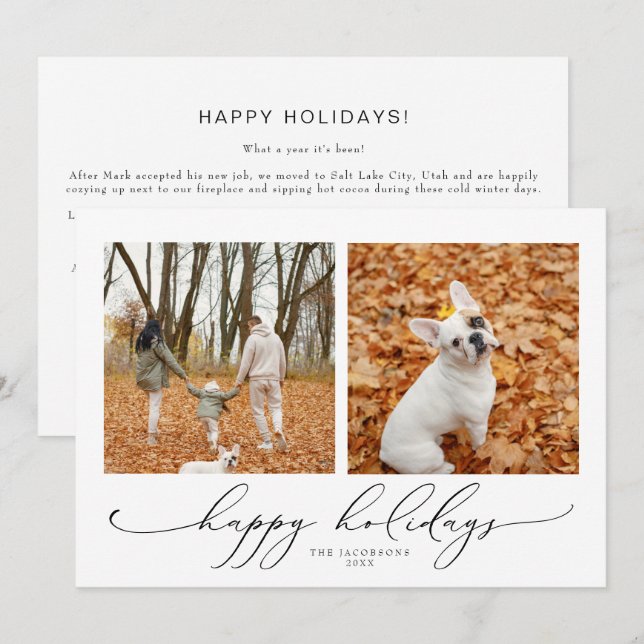 VALENTINA Elegantes Script 2 Foto Happy Holidays Einladung (Vorne/Hinten)