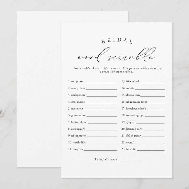 VALENTINA Elegantes Script Bridal Word Scramble Ga Einladung (Vorne/Hinten)