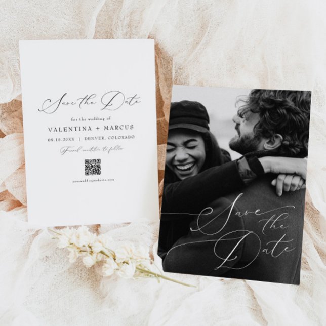 VALENTINA Elegantes Script-Foto Save the Date Einladung (Von Creator hochgeladen)