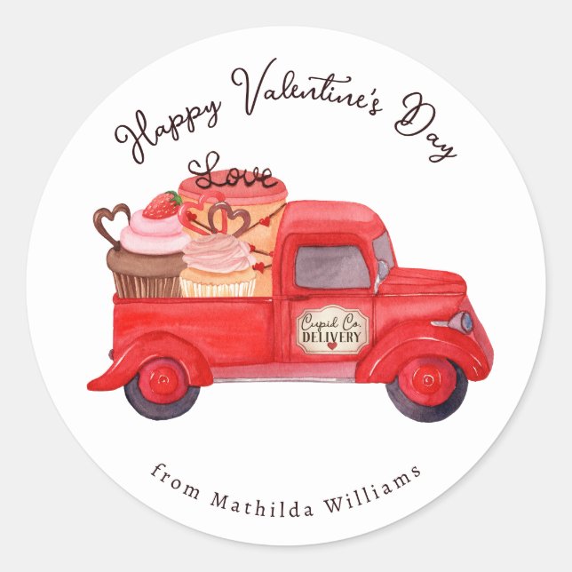 Valentinas Lieferroter Lkw Runder Aufkleber (Vorderseite)