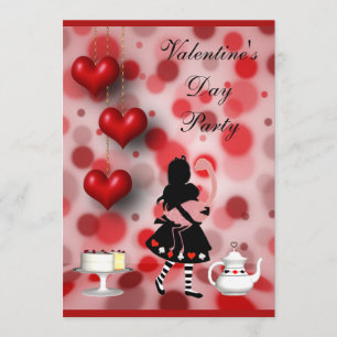 Valentinas Party Alice & Flamingo Retro Herzen Einladung