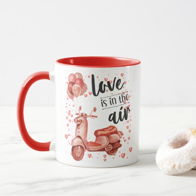 Valentindesign: Tasse von Rollern und Ballons (Mit Donut)