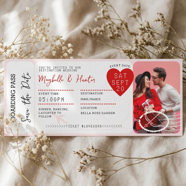 Valentine Airplane Boarding Pass Save The Date Einladung (Valentine Airplane Boarding Pass Save The Date Invitation)
