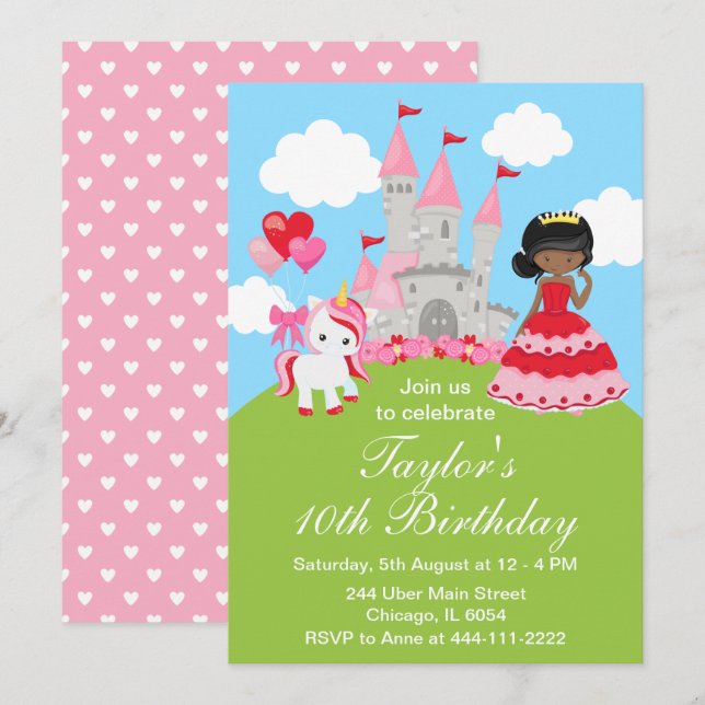 Valentine American Princess Birthday Einladung (Vorne/Hinten)