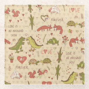 Valentine Animal Hand Gezeichnet Print Glasuntersetzer