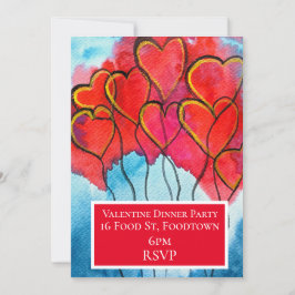 Valentine Aquarellherzen Abendessen Party Einladung