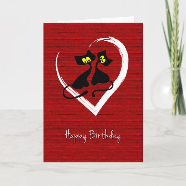 Valentine avec Chats Noirs en Carte de Coeur (Devant)