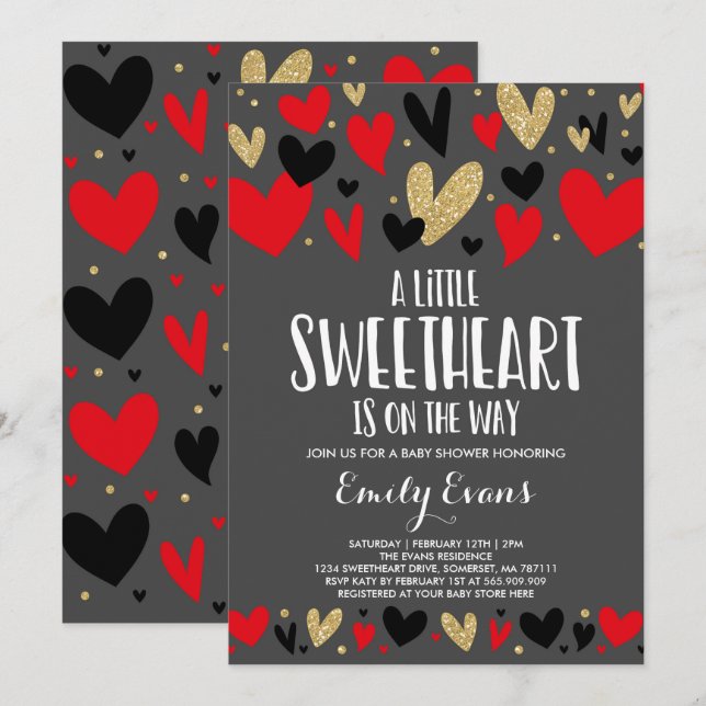 Valentine Baby Dusche Einladung Sweetheart Baby (Vorne/Hinten)
