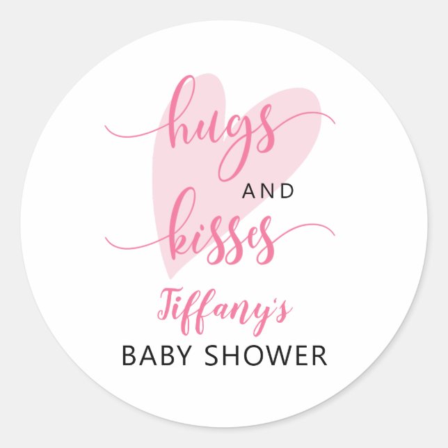 Valentine Baby Dusche Rosa Herz Runder Aufkleber (Vorderseite)