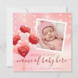 Valentine Baby Hearts Balloons Februar Birth News Ankündigung