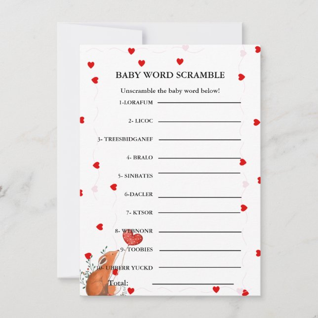 Valentine Baby mot scramble baby shower jeu Carte (Devant)