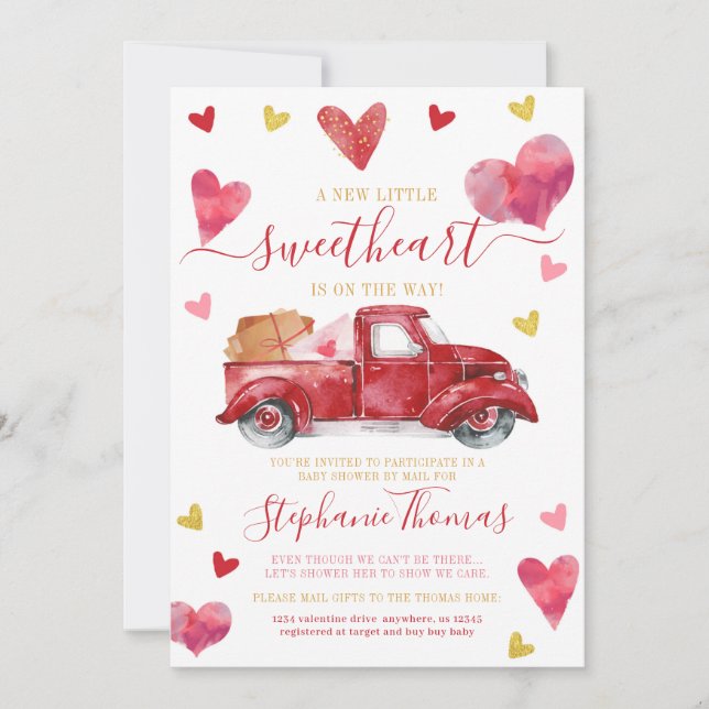 Valentine Baby Shower by Mail with Hearts Einladung (Vorderseite)