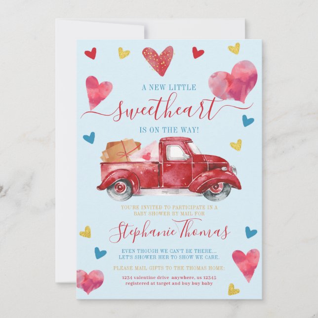 Valentine Baby Shower by Mail with Hearts Einladung (Vorderseite)