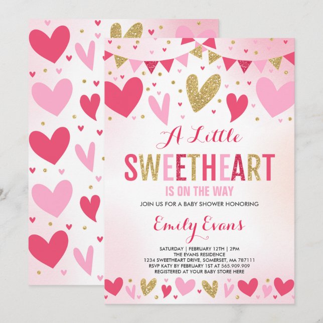 Valentine Baby Shower Einladung Sweetheart Baby (Vorne/Hinten)