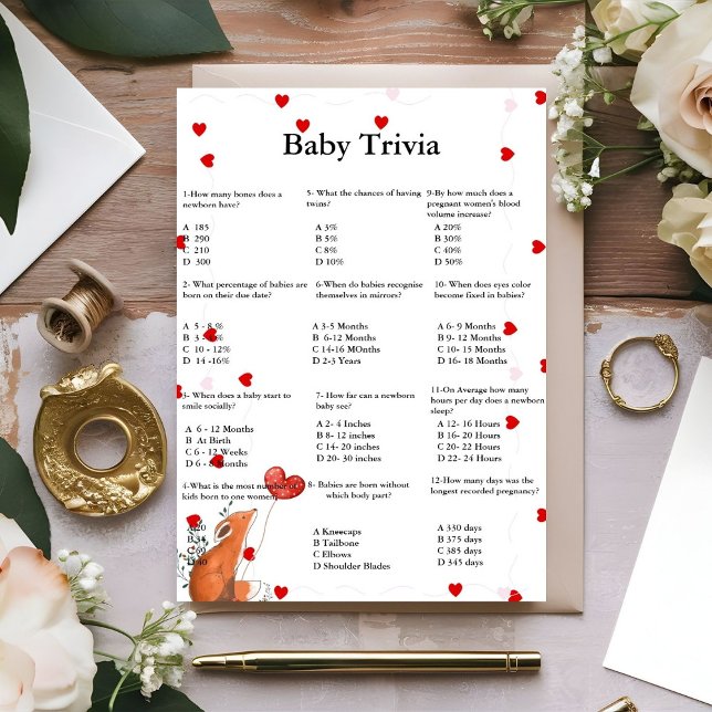 Valentine Baby Trivia Spiel Babydusche Karte (Von Creator hochgeladen)