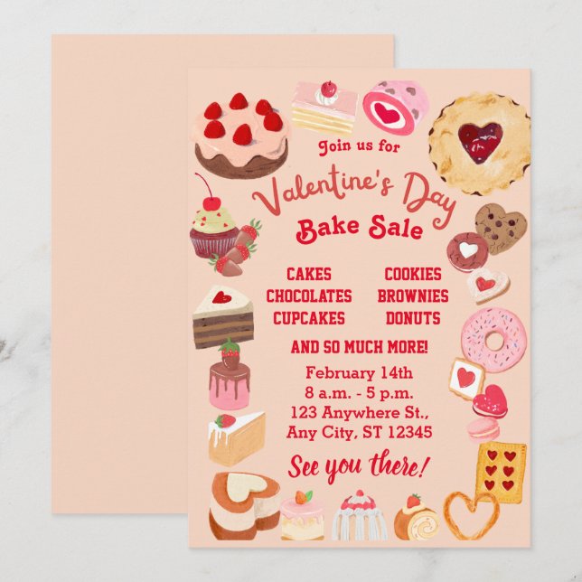 Valentine Bake Sale Flyer, Valentine School Bake Einladung (Vorne/Hinten)