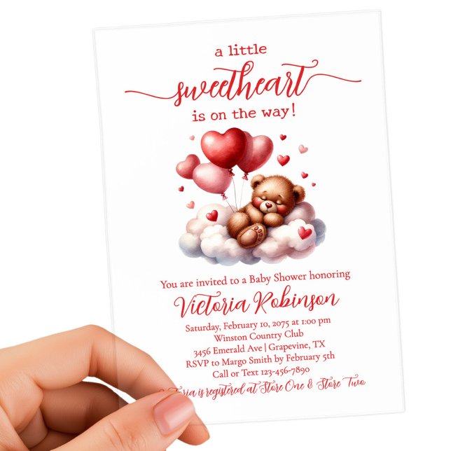 Valentine Bärengeschlecht - Neutrale Babydusche Acryleinladungen (Cute Valentine bear baby shower invitation. Gender neutral, add your event details.)