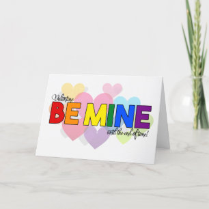 Valentine Be Mine LGBT Rainbow Theme with Hearts Feiertagskarte