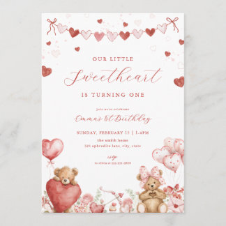 Valentine Bear Little Sweetheart Birthday Invite Einladung