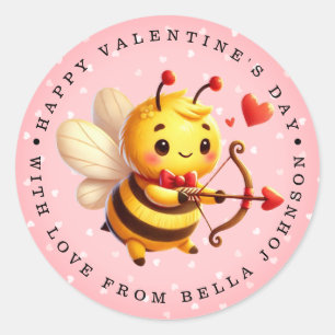 Valentine Bee Nom personnalisé Stickers ronds