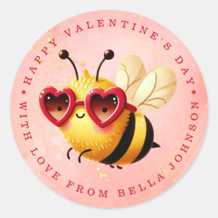 Valentine Bee Nom personnalisé Stickers ronds