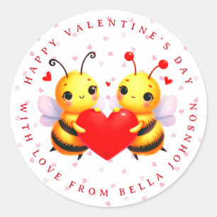 Valentine Bee Nom personnalisé Stickers ronds