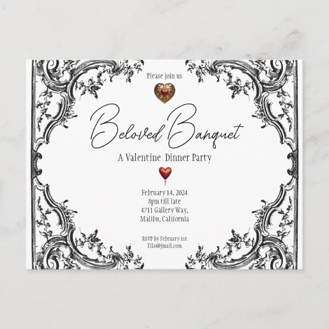 Valentine Beloved Banquet Dinner Party Einladungspostkarte (Vorderseite)
