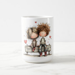 Valentine Bench Buddies Illustration Kaffeetasse