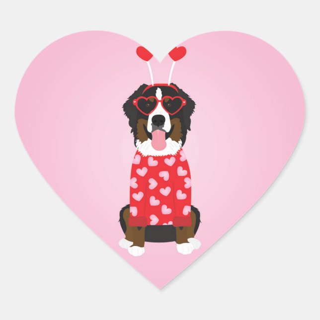 Valentine Bernese Mountain Dog Herz-Aufkleber (Vorderseite)