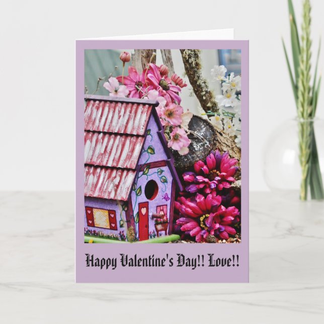 Valentine Birdhouse Still life Feiertagskarte (Vorderseite)