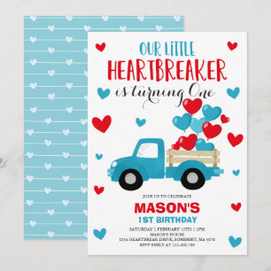 Valentine Birthday Einladung Herzschlag Blauer LKW