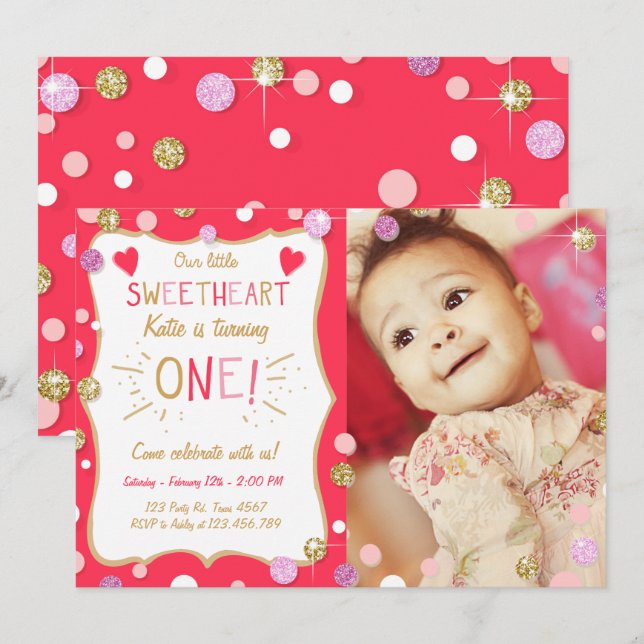Valentine Birthday Einladung Little Sweetheart (Vorne/Hinten)