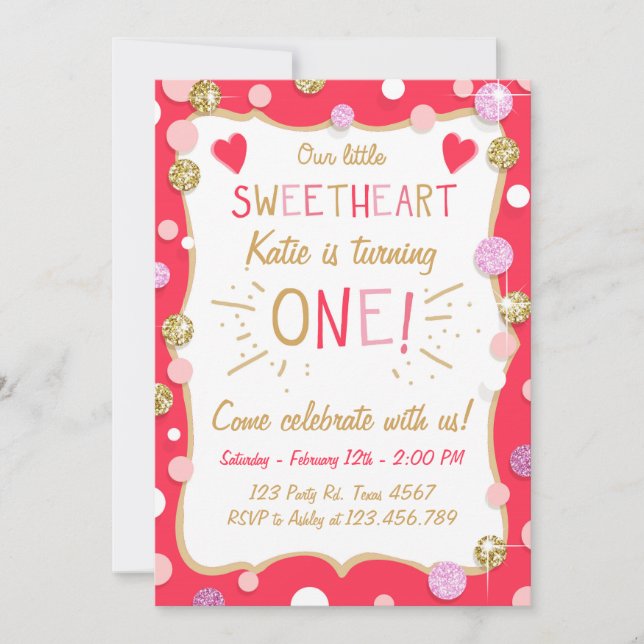 Valentine Birthday Einladung Little Sweetheart (Vorderseite)