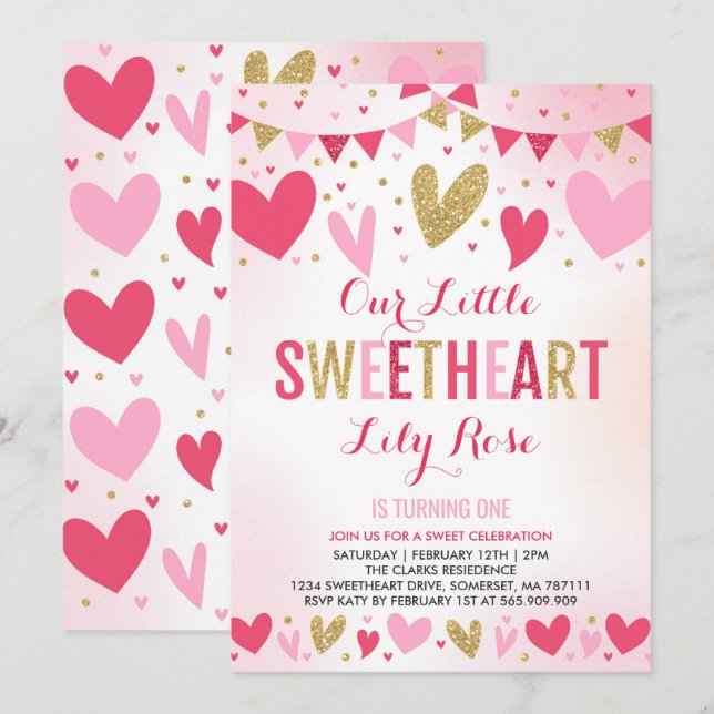 Valentine Birthday Einladung Sweetheart Geburtstag (Vorne/Hinten)