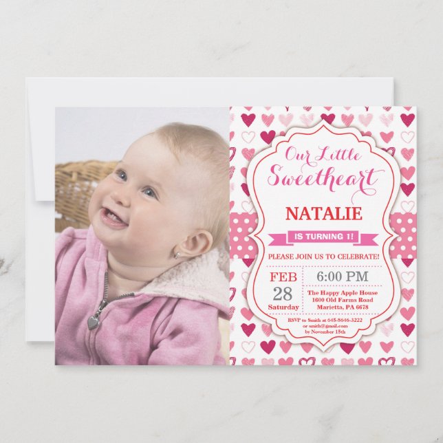 Valentine Birthday Our Little Sweetheart Einladung (Vorderseite)