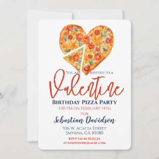 Valentine Birthday Pizza Party Einladung