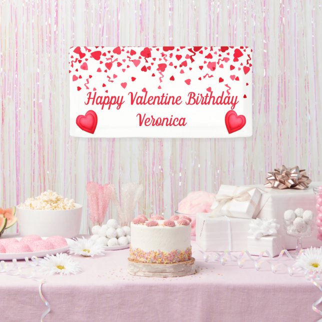 Valentine Birthday Red Confetti Hearts Banner (Party)