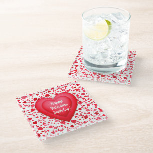 Valentine Birthday Red Confetti Personalisiertes H Glasuntersetzer