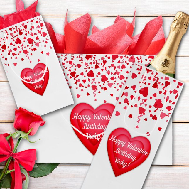 Valentine Birthday Red Confetti Personalisiertes H Große Geschenktüte (Valentine Birthday Personalized Red Confetti Hearts Design on Gift Bags
)