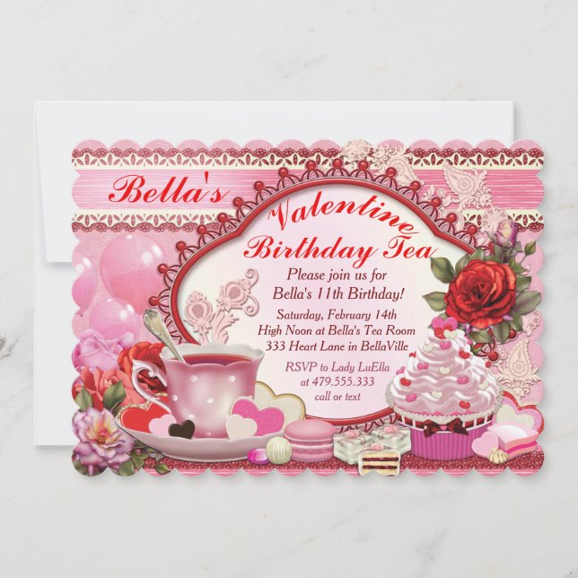 Valentine Birthday Tea Party Einladung (Vorderseite)