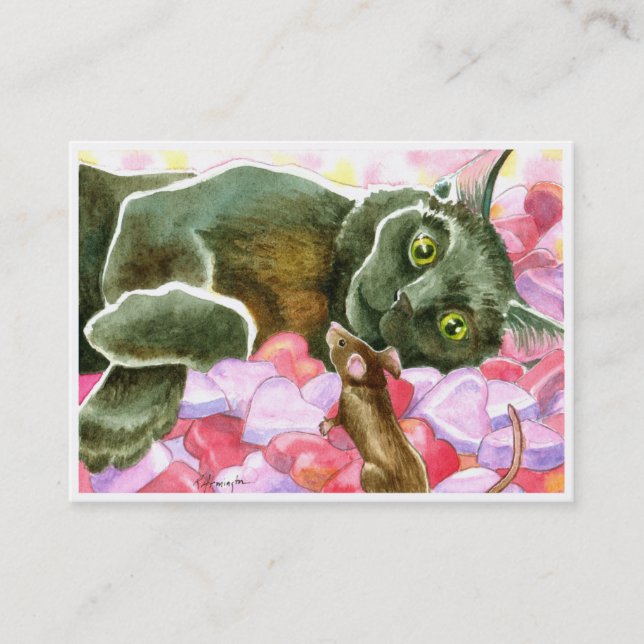 Valentine Black Cat Doppelseitiger ACEO-Druck Visitenkarte (Vorderseite)