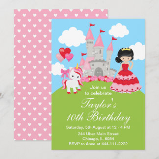 Valentine Black Hair Princess Unicorn Geburtstag Einladung