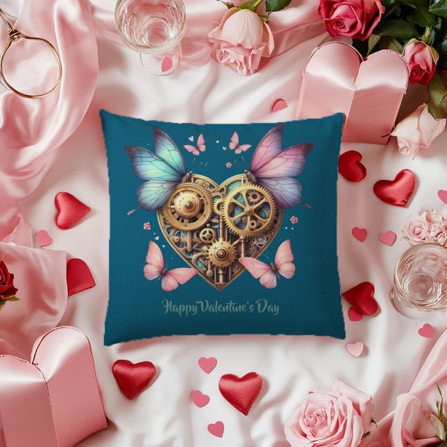 Valentine Blue Lila Butterfly Steampunk Herz Kissen (Von Creator hochgeladen)