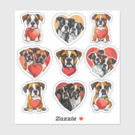 Valentine Boxer Dog Set von 9 Aufklebern Aufkleber