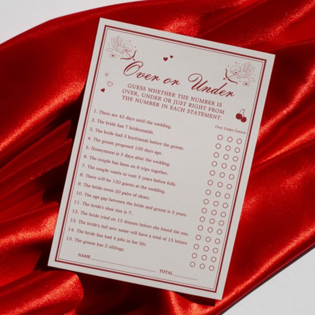 Valentine Bridal Shower Over or Under Game Card Einladung (Von Creator hochgeladen)