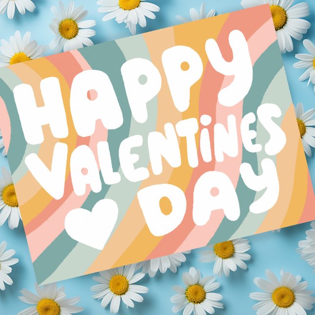 Valentine Bubble Letters Pastell Rainbow Stripes Postkarte (Valentine Bubble Letters Pastel Rainbow Stripes Postcard
)