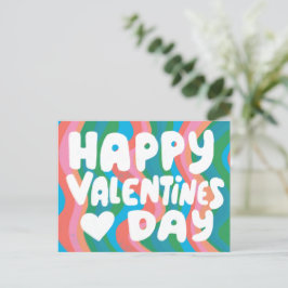 Valentine Bubble Letters Pink Curvy Retro Streifen Postkarte