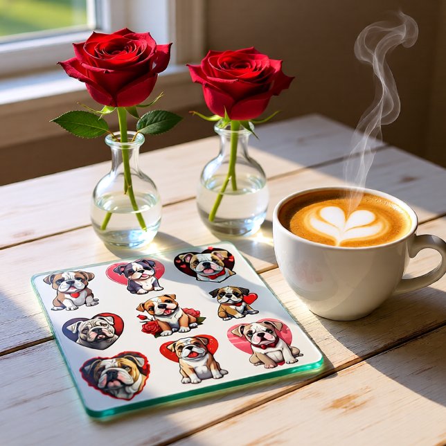 Valentine Bulldog Glasuntersetzer (Cute Bulldog Love Glass Coaster)